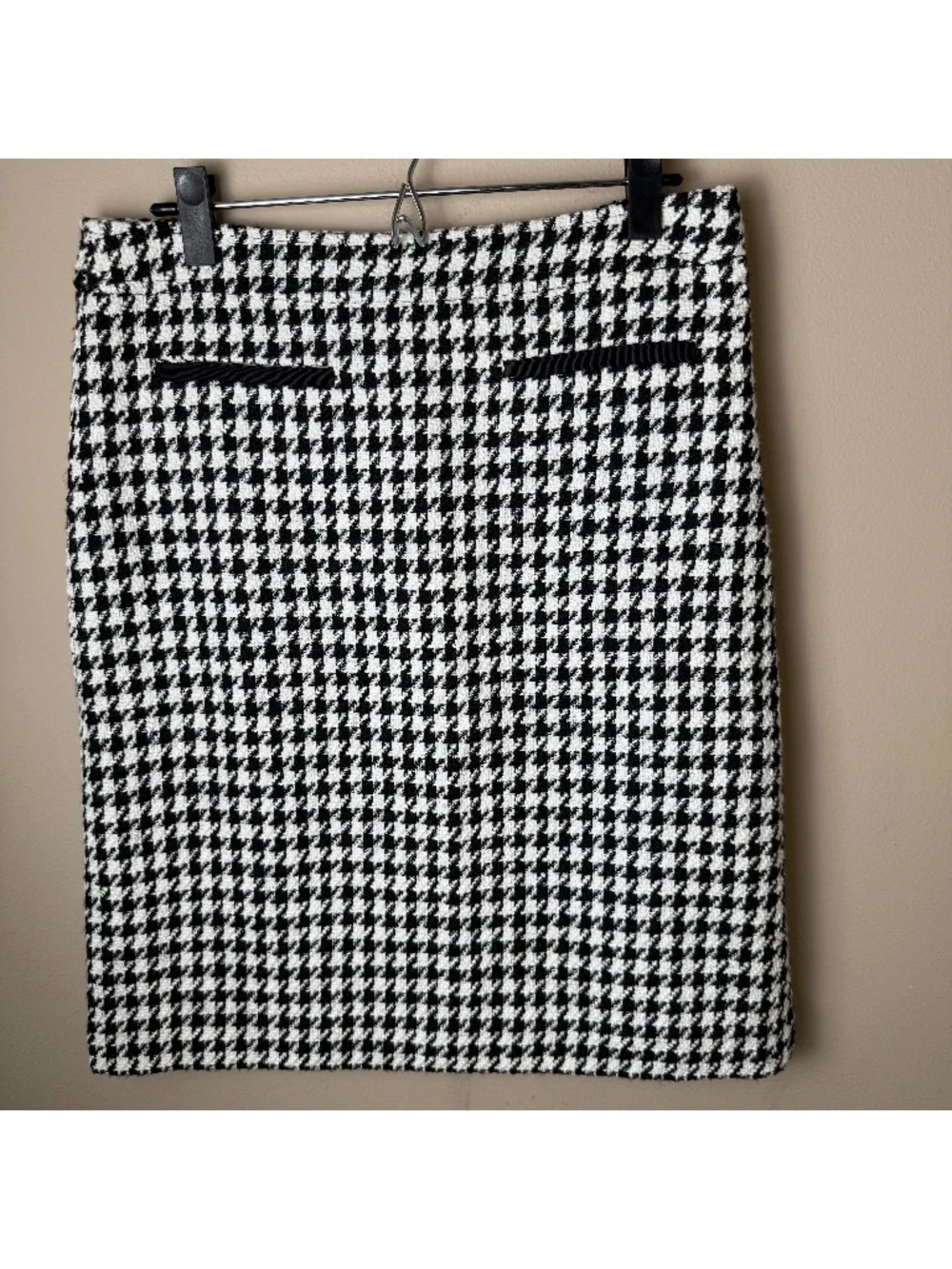 Talbots Houndstooth Tweed A-Line Skirt Womens 8 Black White Office Career Work